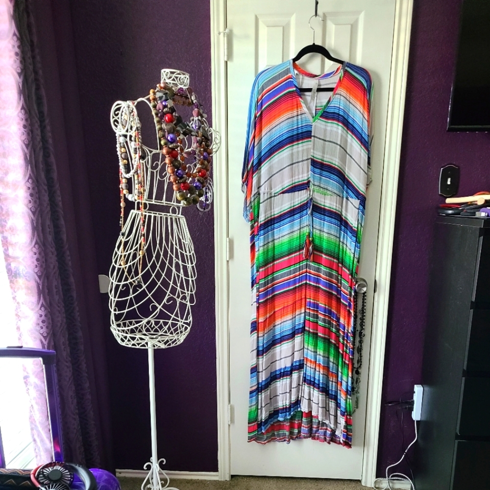 Melissa McCarthy Seven7 Stripe Maxi Dress size 1X rayon, drawstring waist